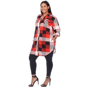 Plus Size Button Down Plaid Top With Side Pockets